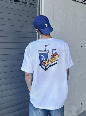 New Era x MLB纽约NY洋基队热狗饮料零食印花圆领短袖T恤男女同款