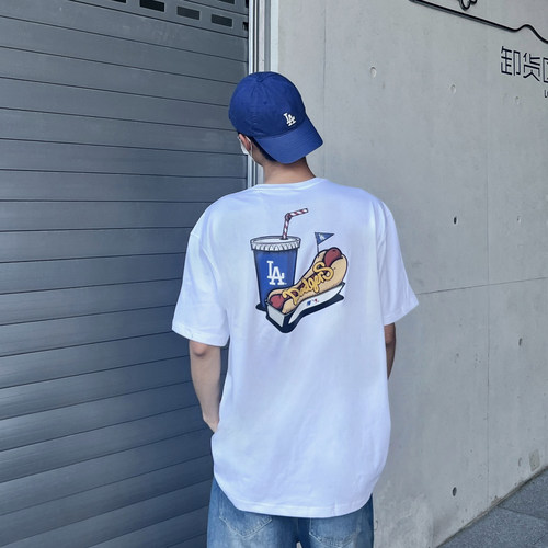 New Era x MLB纽约NY洋基队热狗饮料零食印花圆领短袖T恤男女同款