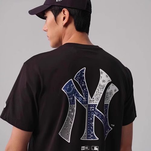 New Era x MLB联名纽约洋基队腰果花银行logo短袖T恤男女透气情侣