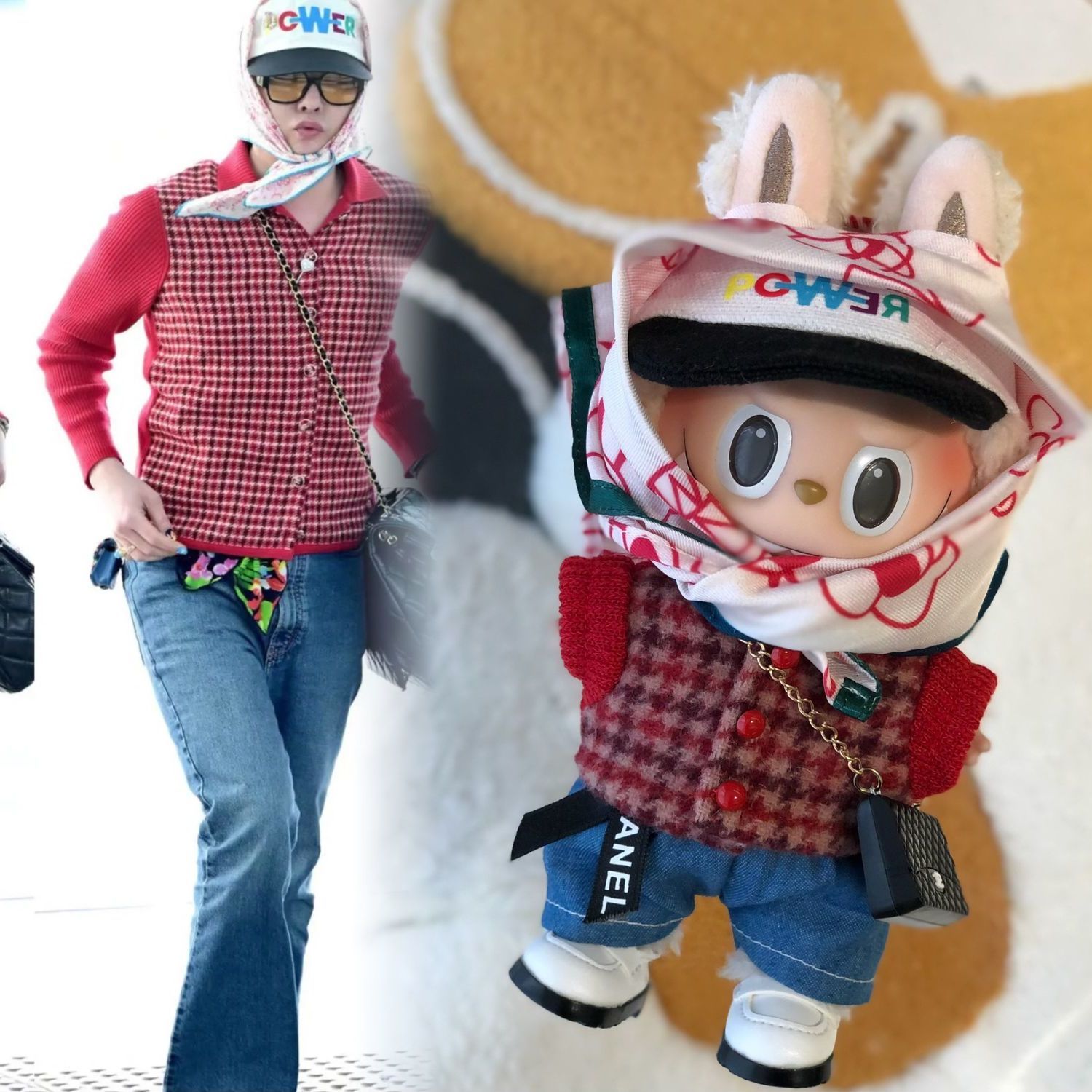 四野涧 Labubu 拉布布娃衣 权志龙同款 服装 GD机场风白色头巾