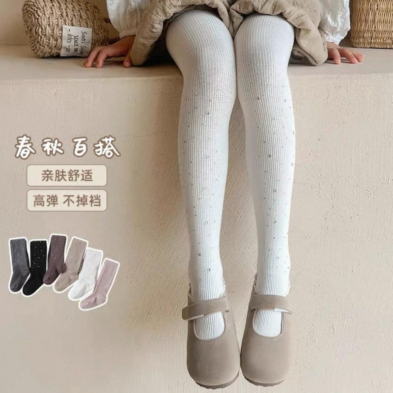 女童洋气竖条纹亮钻打底裤儿童连裤袜春秋季韩版修身打底裤学生袜