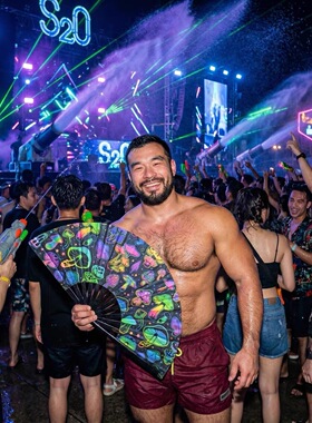 发光扇夜店uv反光荧光蘑菇竹扇
