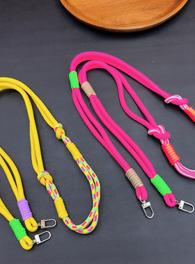 新款彩色拼接挂绳韩版男女斜跨背带绳防丢结实挂钥匙扣手机挂绳