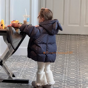 Miu哩女童羽绒服2025冬装新款儿童韩版洋气碎花连帽外套中长款