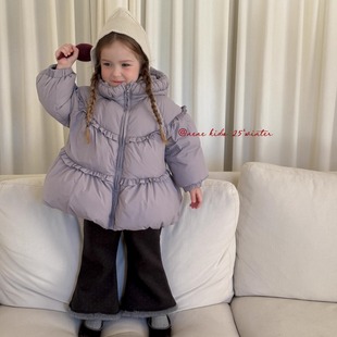 新款 COCO女童羽绒服90绒2025冬装 现货 儿童中长花边连帽子 正品