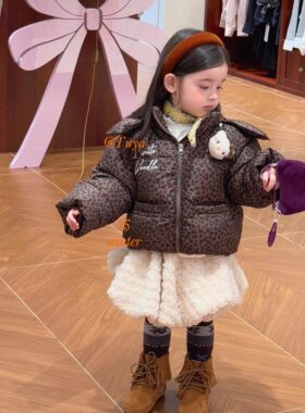 【正品现货】小涂鸦男女童羽绒服2025冬季新儿童连帽豹纹kitty猫