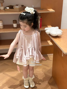 Tina女童度假風吊帶衫 現貨 正品 浪漫荷葉邊潮 套裝 2025夏裝 短褲