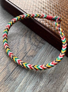 【行】原创泰国蜡线四面八股五行五彩手绳 手工情侣红绳手链脚链