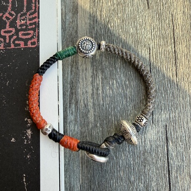 【渡】原创设计泰国蜡线手工纯银手绳 情侣手链手绳定制