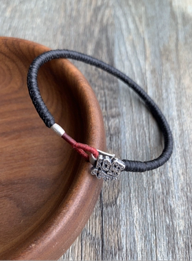 【福】原创泰国蜡线纯银手工编手绳 情侣手链脚链 蜡线手绳