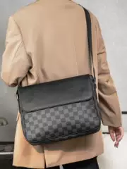New Style Men's Shoulder Bag, Fashionable Leather Trendy Outdoor Crossbody Bag, Business Casual Plaid Briefcase, Men's Bag