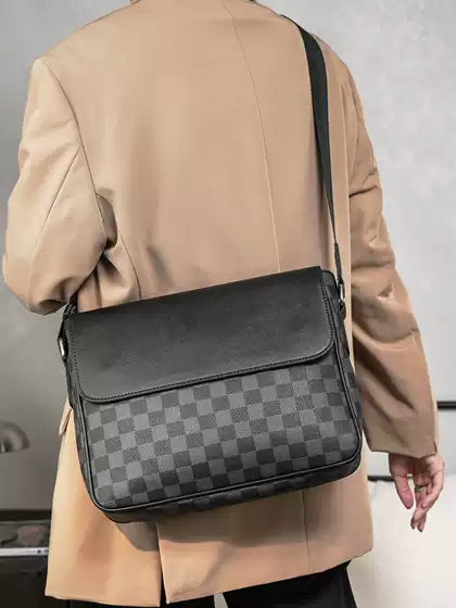New Style Men's Shoulder Bag, Fashionable Leather Trendy Outdoor Crossbody Bag, Business Casual Plaid Briefcase, Men's Bag