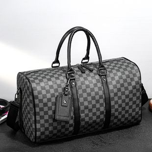 新款男士手提旅行包 大容量短途户外行李包旅行袋 经典格纹健身包