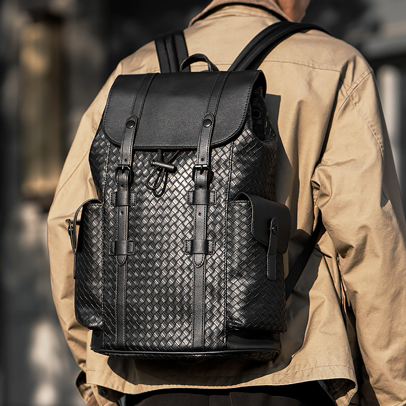高品质商务男士文件电脑包 时尚压花编织男背包大容量书包旅行包,箱包皮具/热销女包/男包,双肩背包,淘宝优惠券,粉丝福利购,淘宝优惠卷