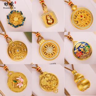 沙金珐琅鱼跃龙门圆牌吊坠仿真黄金八宝罗盘葫芦项链女莲花毛衣链