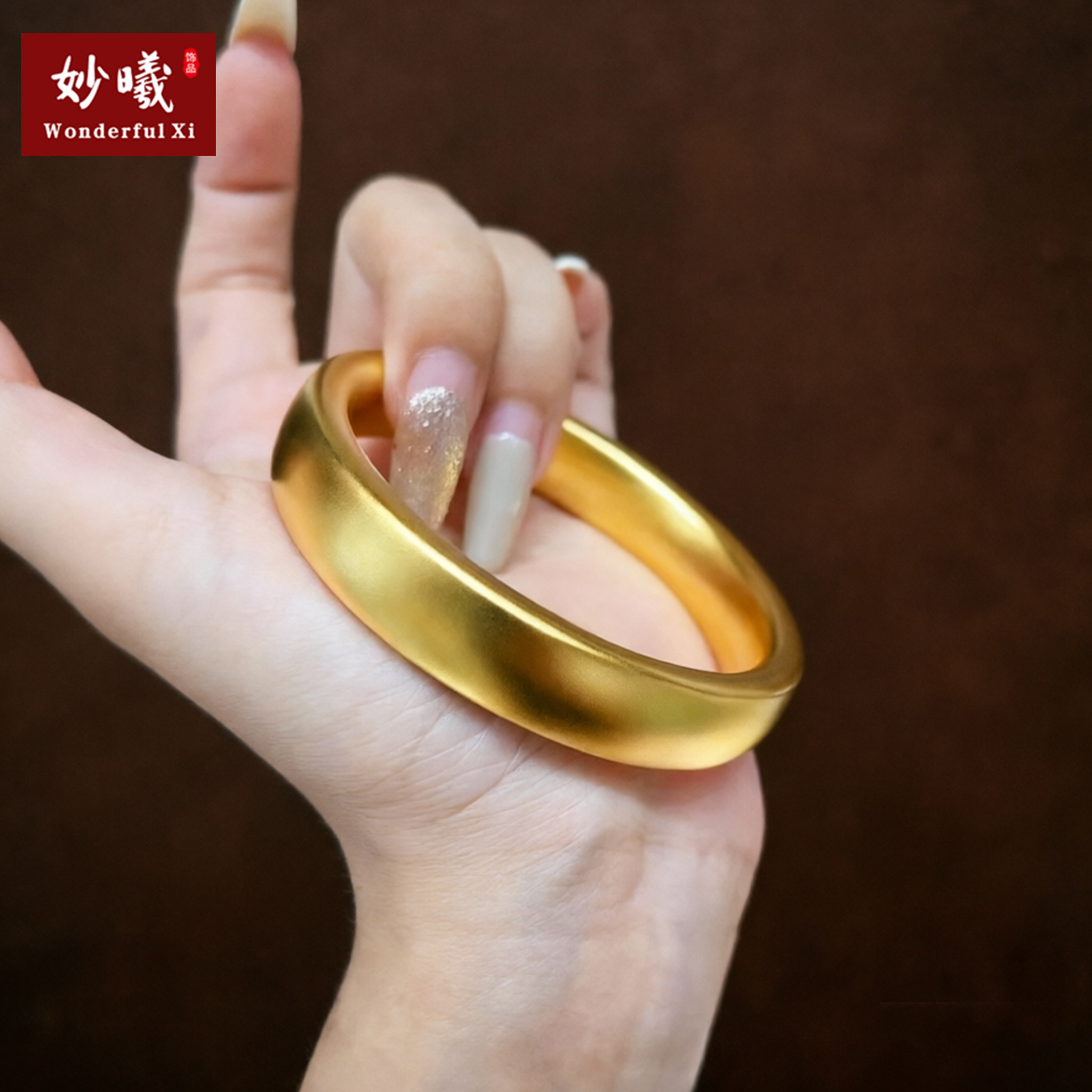 沙金轮胎手镯女古法传承素圈泥鳅背结婚三金仿黄金轻奢高级感镯子