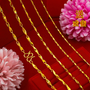 沙金项链女招财元 锁骨链合金镀金越南仿真黄金情侣首饰 宝链男细款