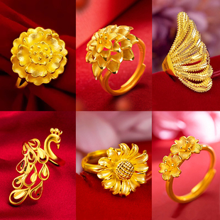 越南沙金戒指女食指个性时尚夸张高级感镀金仿真黄金凤凰结婚饰品