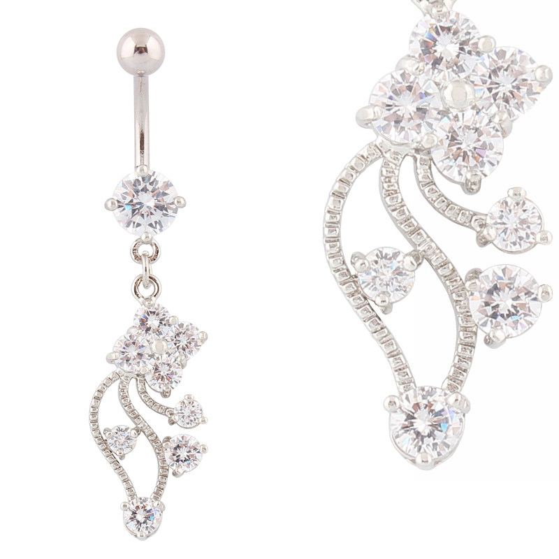 锆石肚脐环防过敏医用不锈钢粗针脐钉穿孔肚皮舞饰品 belly ring