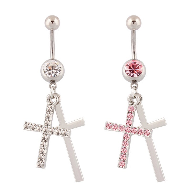 肚脐扣双十字架防过敏医用钢粗针脐环脐钉人体穿刺夜店酒吧露脐装