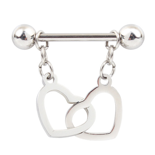整体钛钢不掉色爱心直杆乳环