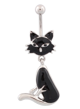 肚脐环黑色小猫防过敏性感脐钉14G不过敏医用钢粗针人体穿刺饰品