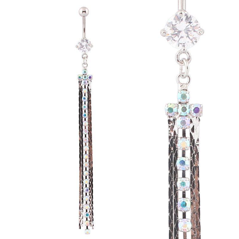 锆石挂爪链流苏ab捷克钻肚脐环 钉 肚脐扣 肚脐眼美容肚皮舞饰品