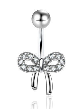 肚脐钉蝴蝶结钛钢粗杆镶嵌白色锆石脐环领结穿刺个性小巧性感饰品