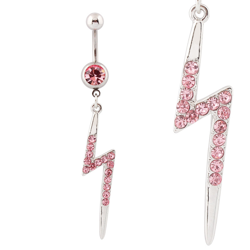 肚脐环(belly button rings) 闪电粉色钻不过敏不锈钢粗针外贸货