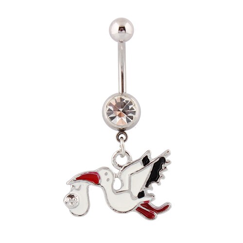 肚脐钉吊坠小鸟钛钢粗杆脐环个性人体穿刺饰品 Belly button ring
