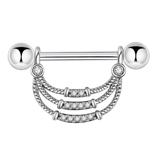 直杆乳钉医用钢钛钢粗杆乳环可换细杆精致线条白色锆石性感乳扣