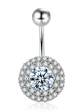 肚脐钉满钻圆形防过敏钛钢粗杆白色锆石脐环个性人体穿刺打孔饰品