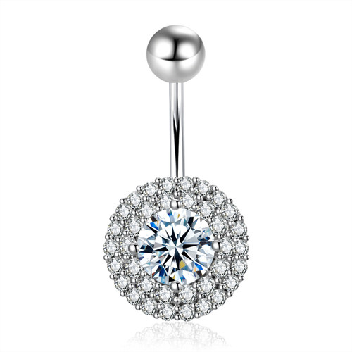 粗杆满锆石圆形白色肚脐钉