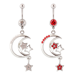 肚脐钉人体穿刺医用钢粗针防过敏星星月亮外贸肚脐环 ring belly