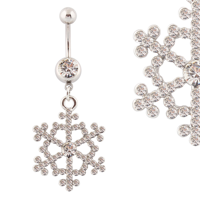 雪花形状人体穿刺防过敏医用不锈钢粗针肚脐环钉扣酒吧夜店肚皮舞