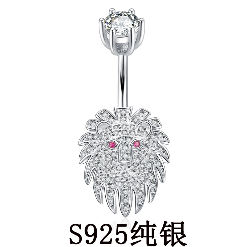 肚脐钉通体925纯银狮子头保养粗针短杆防过敏脐环穿刺个性肚脐扣