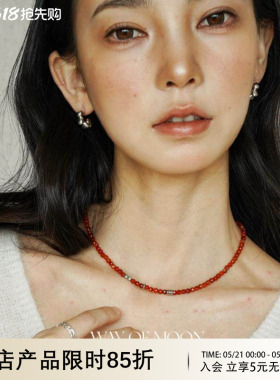 圣诞新年红色天然玛瑙串珠项链女