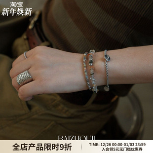 WAY MOON原创设计天然石复古925银混搭好看潮流手链手串