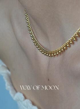WAY OF MOON原创设计法式复古蕾丝豆豆金色复古项链时尚锁骨链女