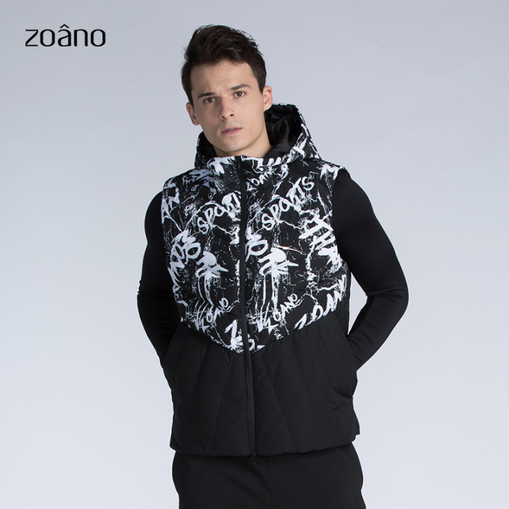 佐纳20冬季新款 户外运动梭织字母母案宽松保暖透气棉马甲