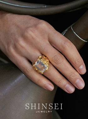 原创水晶羽毛雕纹戒指