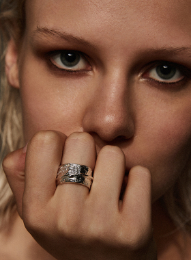 【森制SHINSEI官方】手工布纹肌理宽戒指 原创设计纯银