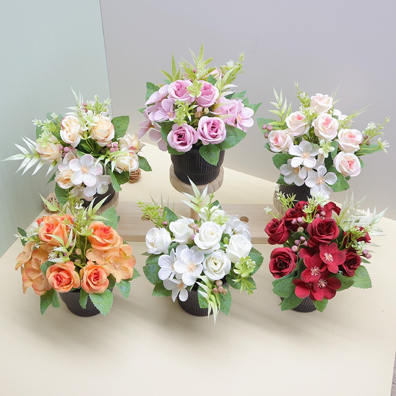 结婚家居摆件办公室客厅创意桌面仿真花假花装饰餐桌茶几塑料花盆