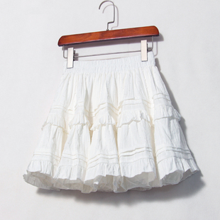 春夏新款甜美短裙松紧高腰小个子半身裙棉质纯色蛋糕蓬蓬裙防走光