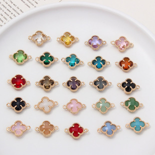 12*17mm彩色镶水晶四叶幸运草双吊挂件 diy手链项链耳环配件材料