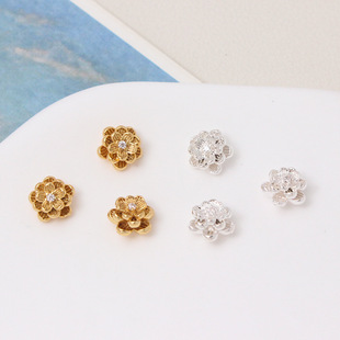 保色包金包银立体莲花穿孔隔珠散珠 diy手作珍珠手链项链串珠材料