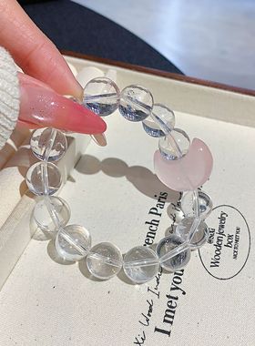 天然白水晶手串 简约风天然粉水晶单圈手链女 小红书爆款手串批发