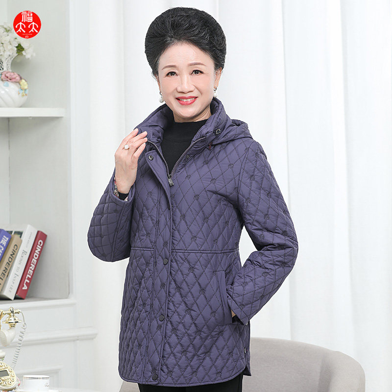 福太太中老年大码保暖棉服妈妈女装帽子可拆卸棉服234840