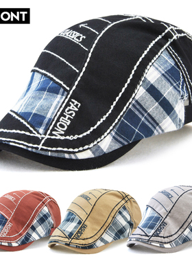 男士鸭舌帽时尚贝雷帽男纯棉格子中老年户外遮阳帽休闲防晒前进帽