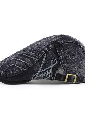 新款春秋季男士复古前进帽百搭做旧牛仔鸭舌帽洋气出游贝雷帽子潮